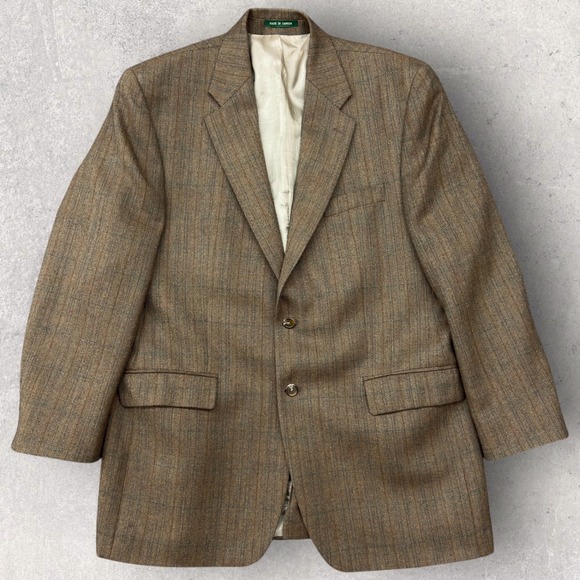 Vtg Lauren Ralph Lauren Wool Blazer Mens 44L Brown Herringbone Sport Coat Canada